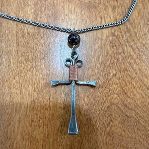 Vintage Horse Nail Cross Necklace on Chain